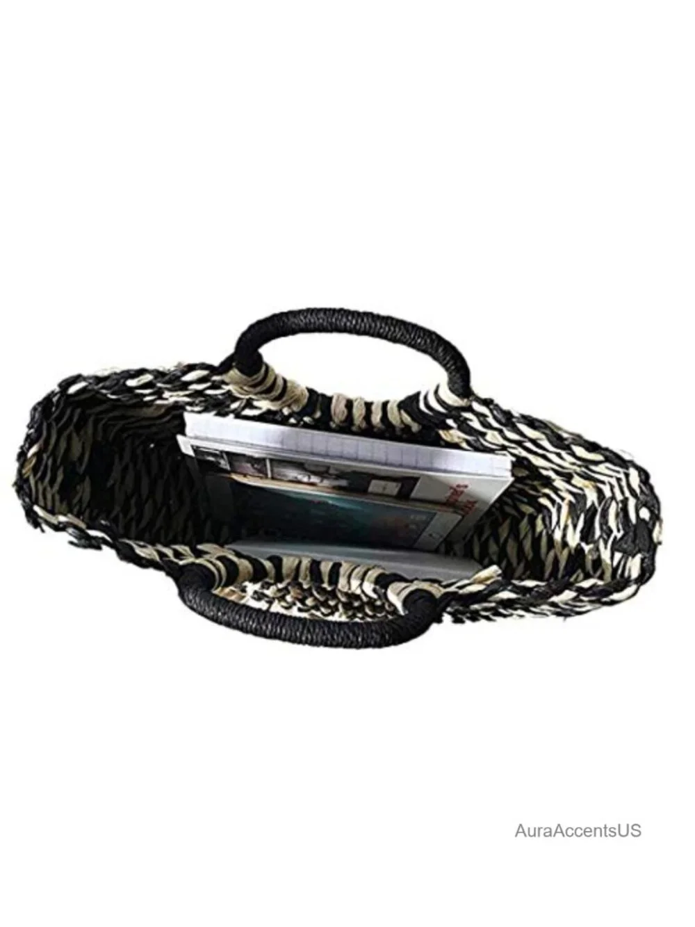 Natural Straw Handwoven Top Handle Tote Beach Bag Rattan Handbag